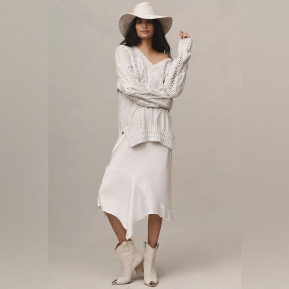 ANTHROPOLOGIE V-Neck Drama Rainbow Metallic Cable Tunic Sweater NWT - Picture 4 of 5